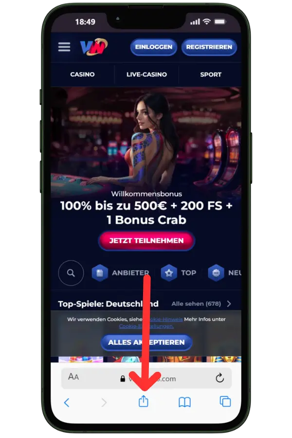 ViperWin Casino iOS App im Safari Browser öffnen